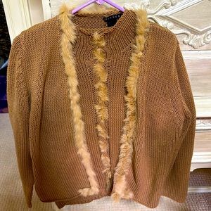 Fur trim sweater set - 2 piece - medium